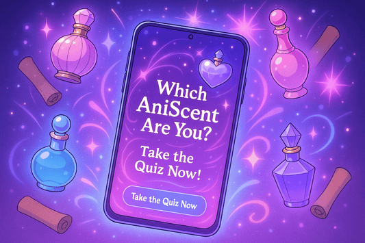 Anime-style perfume bottles with different powers representing unique character scents
