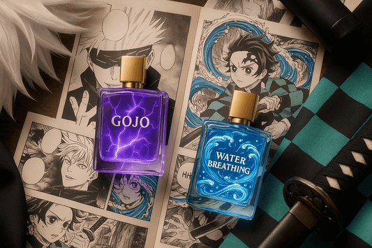 Anime-inspired perfume bottles with glowing aura effects and character-themed packaging by AniScents