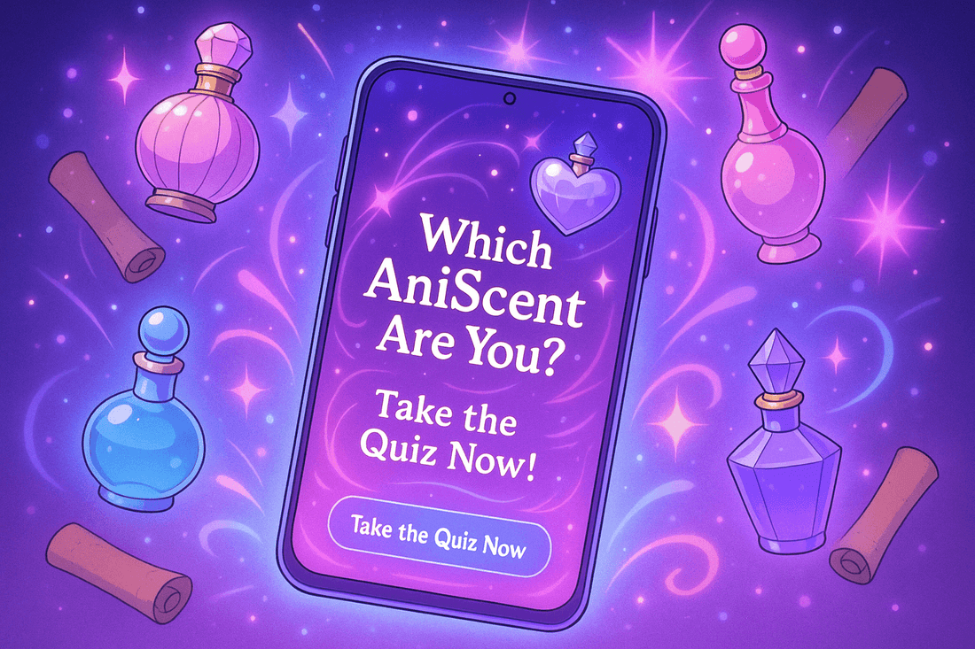 Anime-style perfume bottles with different powers representing unique character scents