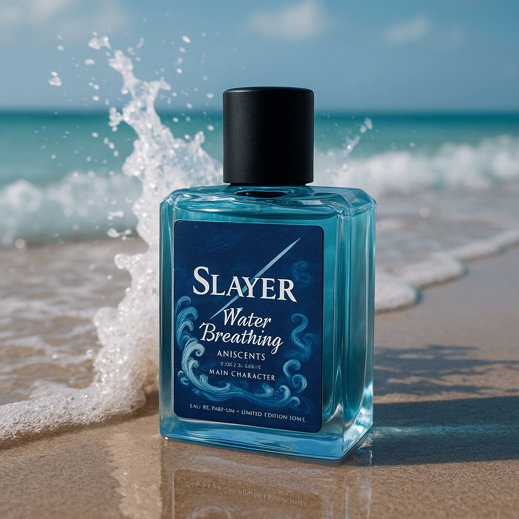 Bottle of Slayer Water Breathing on a beach with ocean waves in the background