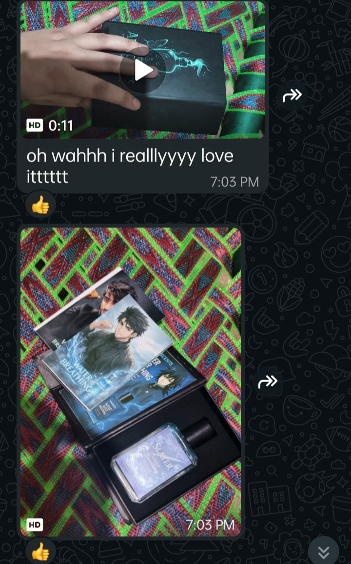 Two video clips on a phone screen with colorful geometric patterned background